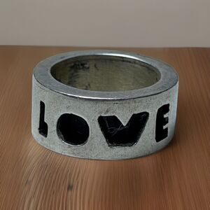 Vintage Taxco Mexico “LOVE” Wide Band Chunky Size 6.5 Sterling Ring